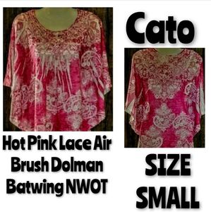Cato Top Size S Pink Airbrush Lace Batwing NWOT